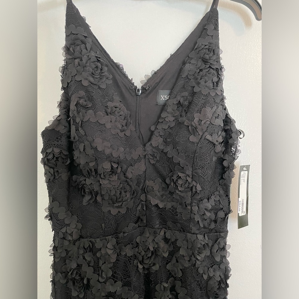 NWT black floor length / black tie dress with rose details